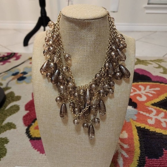 J. Crew multi strand gold crackle bauble dangle teardrop necklace - Picture 1 of 6
